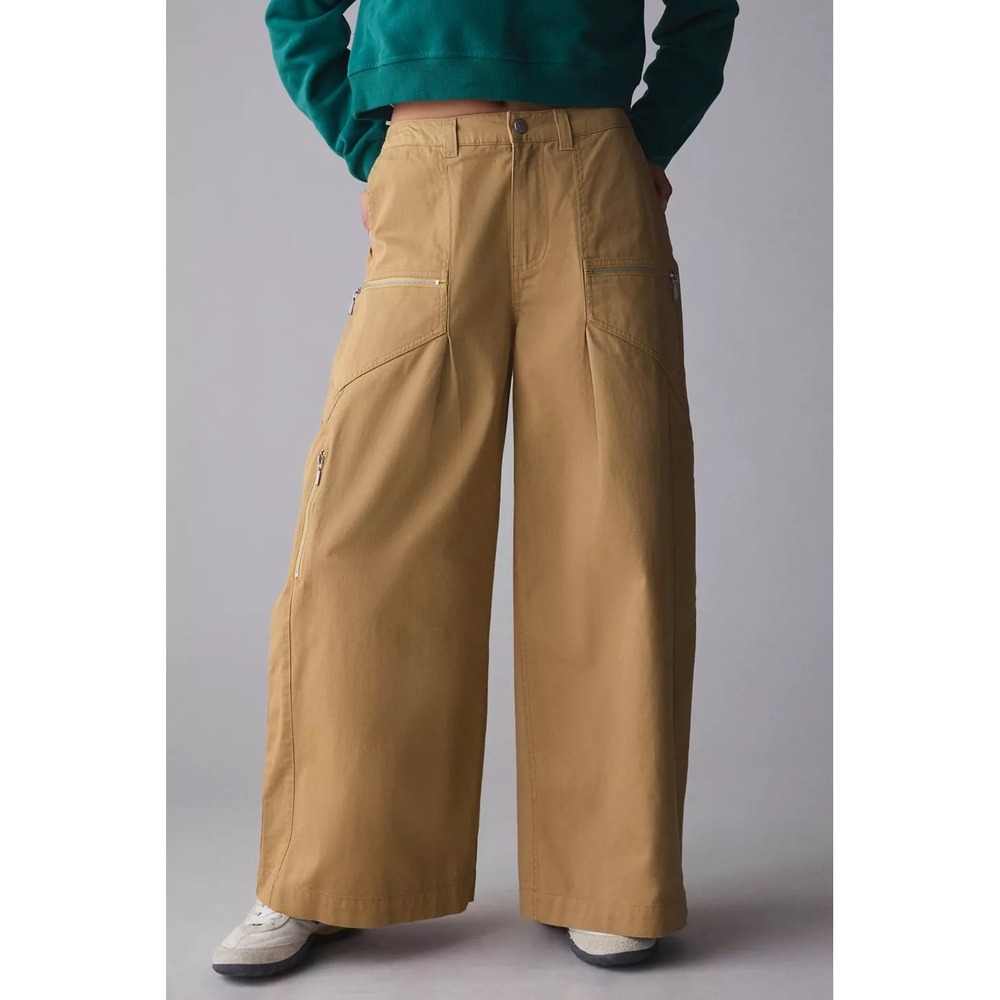 BDG Urban Outfitters Tan Wide Leg Cargo Pants Zip Utility Khaki M OB2164393